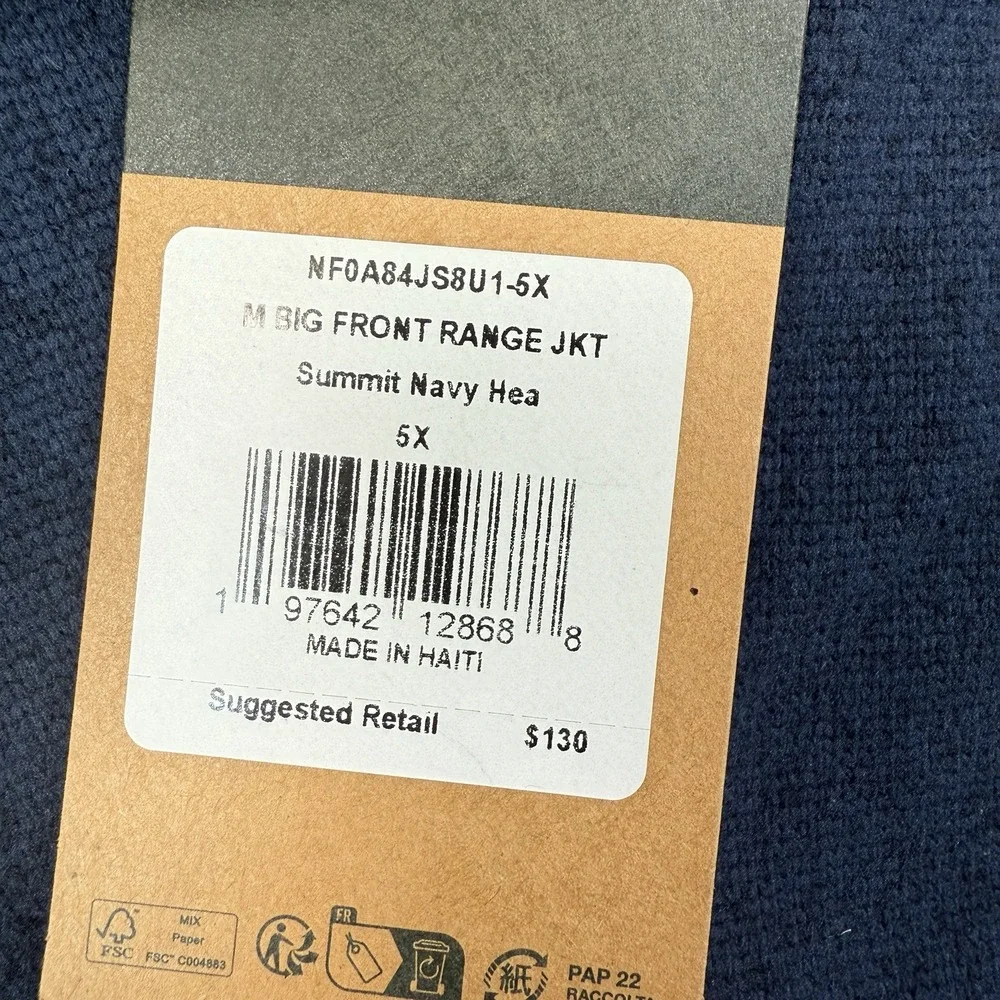 North Face Mens Front Range‎ Full Zip Fleece Jacket Navy Heather Size 5XL NEW